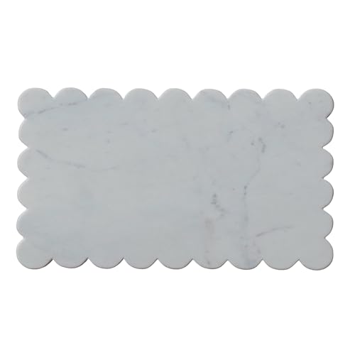 Creative Co-Op Marble Cheese Board with Scalloped Edge, White