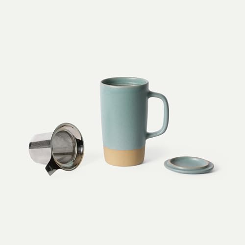 Mora Ceramics Large Tea Mug with Loose Leaf Infuser and Ceramic Lid, 18 oz, Portable, Microwave, Dishwasher Safe, Tall Coffee Cup - Rustic Matte Ceramic Glaze, Modern Herbal Tea Strainer, Iris - color: Iris