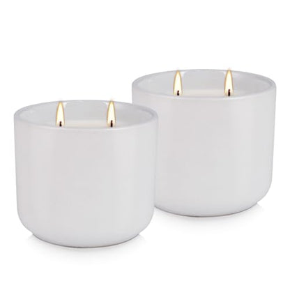 2-Pack Citronella Candles in White Ceramic Jars - 2 Cotton Wicks, Citronella Oil with Elegant White Pillar Design Perfect for Outside Patio, Camping & Garden, Summer Gifts for Indoor Home - color: White
