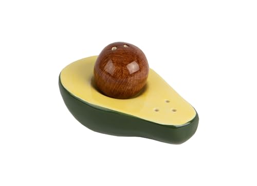 Fisura - Original salt and pepper shaker "avocado". Salt and pepper set for the table in the shape of an avocado. Set of ceramic salt and pepper shakers. 1.77 x 2.17 x 3.54 - color: Avocado