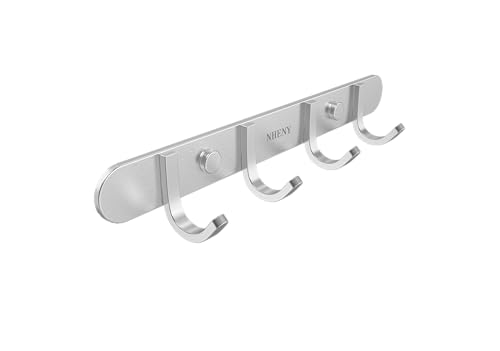 Coat Hook Wall Mount - Towel Hook Rack with 4 Hooks 11-inch Hanger for Hanging Clothes, Bags, Keys, Easy to Install Rail for Bedroom, Bathroom, Entryway, Door, 304 Stainless Steel Brushed Nickel - size: 4S hooks