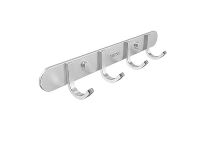 Coat Hook Wall Mount - Towel Hook Rack with 4 Hooks 11-inch Hanger for Hanging Clothes, Bags, Keys, Easy to Install Rail for Bedroom, Bathroom, Entryway, Door, 304 Stainless Steel Brushed Nickel - size: 4S hooks