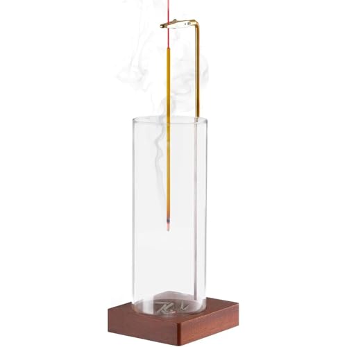 Wooden Aromatherapy Incense Holder – Upside Down Hanging Rack with 1L Ash Catcher for Home Office or Yoga Space Décor & Meditation (Glass Height 17cm)