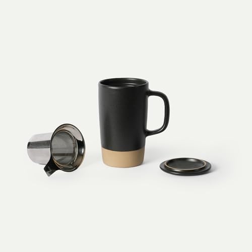 Mora Ceramics Large Tea Mug with Loose Leaf Infuser and Ceramic Lid, 18 oz, Portable, Microwave, Dishwasher Safe, Tall Coffee Cup - Rustic Matte Ceramic Glaze, Modern Herbal Tea Strainer, Liquorice - color: Liquorice