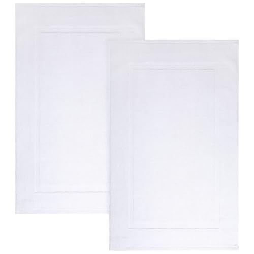 ELITE Emporium Home Collection 2-Piece Cotton Bathroom Mat Set, 21" x 34" - 100% Cotton, Absorbent, Quick-Dry, Bath Towel Mats for Floor, White [Not a Bathroom Rug] - color: White
