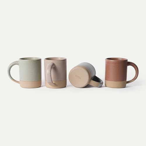 MORA Medium Mugs Set of 4, 16oz Ceramic Pottery Latte Mugs/Coffee Cups - Microwave and Dishwasher Safe - Harvest - color: Harvest
