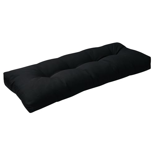 Indoor Outdoor Bench Cushion 42"x18", Non-Slip Patio Furniture Seat Pads, Waterproof Overstuffed Tufted Loveseat Cushion with Round Corner for Window, Swing, Garden, Porch-Black - color: Black, size: 42 x 18 x 5 In