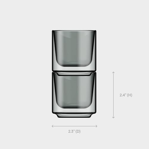 Terra Kaffe Fog Picco Espresso Glasses - 3 oz, Set of 2 | Double-walled borosilicate thermal insulated stackable coffee cups, heat-resistant clear glassware - color: Fog, size: 3 Ounces