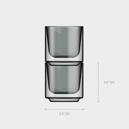 Terra Kaffe Fog Picco Espresso Glasses - 3 oz, Set of 2 | Double-walled borosilicate thermal insulated stackable coffee cups, heat-resistant clear glassware - color: Fog, size: 3 Ounces