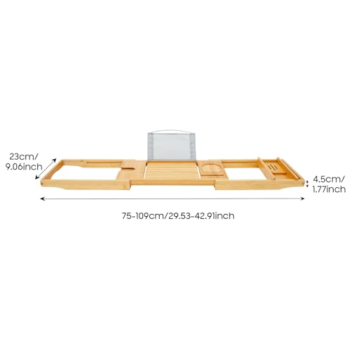 Bamboo Shelf, Expandable Bamboo Bathtub Tray with Wine Glass Holder & Tablet Stand, Adjustable 29.5-42.9 Inch Bath Caddy for Spa Relaxation, Home & Mothers Day & Birthday Gifts for Mom