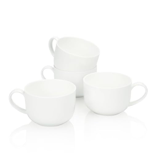 Large Soup Mugs with Handles Set of 4, 25 Oz, White | Fine Bone China, Coffee Mugs, Microwave Safe, For Coffee, Tea, Cereal, Ice Cream, Housewarming Wedding Gift - color: 4Pcs Blank
