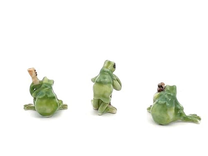 Handmade Adorable Mini Ceramic Animal Figurine – Porcelain Miniature Collectible Decor (Set of 3 Mini Frog Band) - style: Set of 3 Mini Frog Band