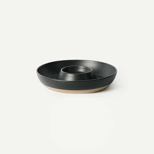 MORA Ceramic Chips and Dip Serving Tray: Large Divided Party Bowl Set for Chips & Salsa, Veggies & Dip, Fruit, Snacks, Entertaining, Hosting, etc. Minimalist Design for the Modern Hostess - Liquorice - color: Liquorice