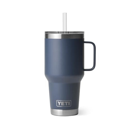 YETI Rambler 35 oz Tumbler with Handle and Straw Lid, Travel Mug Water Tumbler, Vacuum Insulated Cup with Handle, Stainless Steel, Navy - color: Navy, style: 35oz