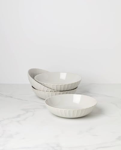 Lenox French Perle Scallop White Stoneware Pasta Bowl Set for 4, 36oz | Dishwasher safe, microwave safe | elegant scalloped design | 1.75 inch, 36oz, salad bowl, gift for women - style: Pasta Bowls, Set of 4