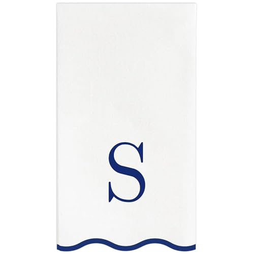 Stxy's Monogram Guest Towels, 40 Lettered Hand Towels - Navy Blue Letter 'S', Decorative Scalloped Monogrammed Paper Napkins, Blue and White Disposable Dinner Napkins for Bathroom, S Gifts - style: S