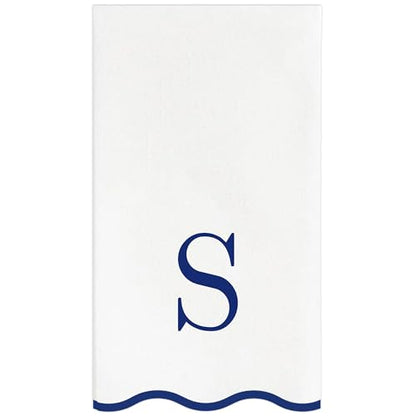 Stxy's Monogram Guest Towels, 40 Lettered Hand Towels - Navy Blue Letter 'S', Decorative Scalloped Monogrammed Paper Napkins, Blue and White Disposable Dinner Napkins for Bathroom, S Gifts - style: S