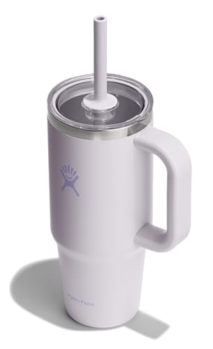 Hydro Flask Travel Tumbler with Handle, Clear Lid and Straw - Insulated Stainless Steel - color: CLOUD PINK, size: 24 Ounces