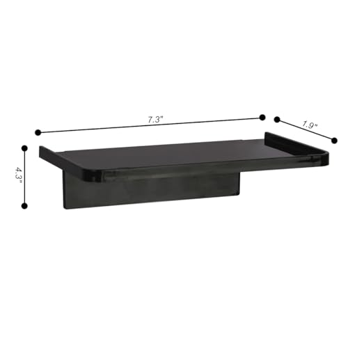 EHKIT Small Floating Shelf Heavy Acrylic Adhesive Stick on Sticky Strips/Nail Screws Wall Mount Bathroom Organizer Wipes Phone Glasses Essential Oil Perfume (Black) - color: Black