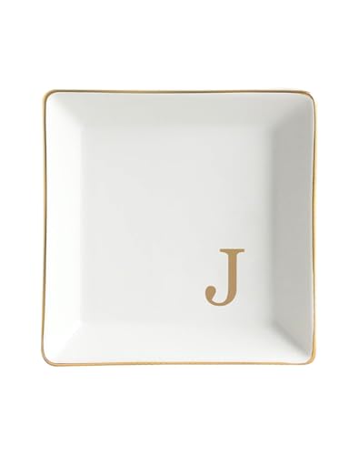Personalized Jewelry Dish Tray with Initial, Gifts for Women Bride | Gift Box, Birthday Valentines Mother's Day Christmas Engagement Wedding Bridesmaid Gifts Monogrammed Aesthetic Decorat - color: J