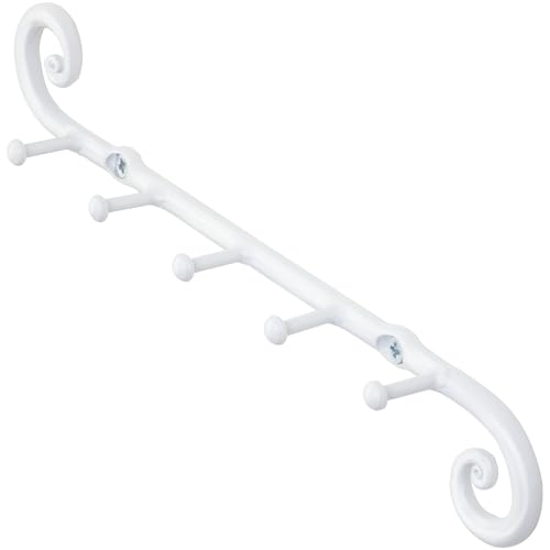 Farmhouse Small Key Holder for Wall, Wrought Iron Wall Mount Rack | Handcrafted Swirl Decorative, 5 Key Hooks for Home Entryway, Purse, Coat and Leash Holder or Organizer (Classic White) - style: Classic - W