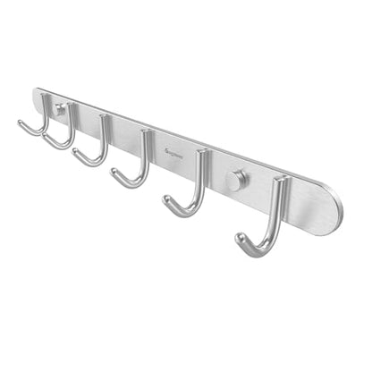 Coat Hook Rack Wall Mounted - Sagmoc Towel Hook Rail with 6 Round Hooks/16-inch/304Stainless Steel Brushed Nickel/Super Easy Installation/Rust and Water Proof/Perfect Home Storage & Organization - size: 6R hooks