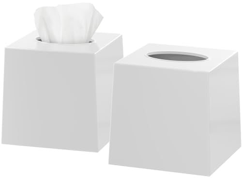 2 Pack White Tissue Box Cover – Square Tissue Box Holder for White Bathroom Accessories Countertop, Decorative Tissue Cover and Square Cube Holder for Modern Home, Office or Dresser Décor - color: 02 White, size: 2 Pack