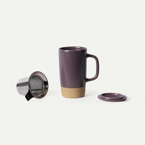 Mora Ceramics Large Tea Mug with Loose Leaf Infuser and Ceramic Lid, 18 oz, Portable, Microwave, Dishwasher Safe, Tall Coffee Cup - Rustic Matte Ceramic Glaze, Modern Herbal Tea Strainer, Nebula - color: Nebula