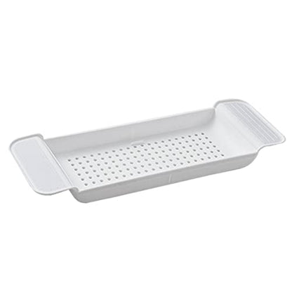 Bathtub Caddy Tray, Expandable Bath Tray for Bathtubs Plastic Shower and Bath Shelf Caddy Adjustable Bath Tub Table Caddy Pad Holder Shampoo Soap Storage Bathroom Accessories Dish Drainer(White)