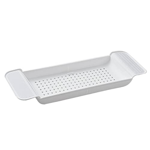 Bathtub Caddy Tray, Expandable Bath Tray for Bathtubs Plastic Shower and Bath Shelf Caddy Adjustable Bath Tub Table Caddy Pad Holder Shampoo Soap Storage Bathroom Accessories Dish Drainer(White)