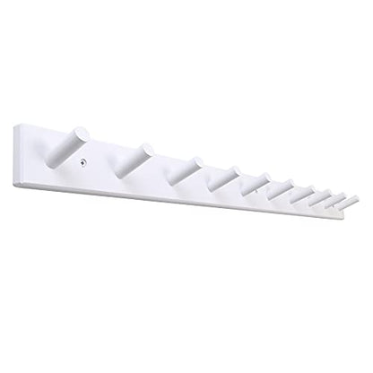 SKOLOO Wall Mounted Coat Rack 38", 10 Hooks, Bamboo, Shaker Style, White | Wood wall hooks, painted finish, 100-lb cap, entry/bath/bed, hanging backpack coat towel hat, long pegs, 16" stud spacing - color: White, size: 38 inch