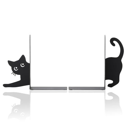 Stretching Black Cat Book Ends for Shelves Decor Set of 2 Styles | Book Shelf Accessories, Metal, Book Stopper for Office Home, Cute Cat Design, Gift for Cat Lovers and Kids - style: Stretching Cat