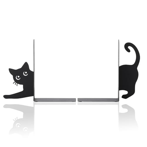 Dragon Metal Bookends Set of 2, Gothic Book Ends for Shelves Desk | Decorative Bookend for Home Office Desk, Holds Books Upright, Gift for Cat Lovers and Readers, Stylish Shelf Organizers - style: Stretching Cat
