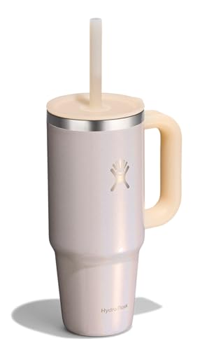 Hydro Flask Travel Tumbler with Handle, Lid and Straw - Insulated Stainless Steel in 24 Oz Glimmer Cream - color: GLIMMER CREAM, size: 24 Ounces