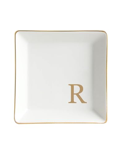 Personalized Jewelry Dish Tray with Initial, Gifts for Women Bride | Gift Box, Birthday Valentines Mother's Day Christmas Engagement Wedding Bridesmaid Gifts Monogrammed Aesthetic Decorat - color: R