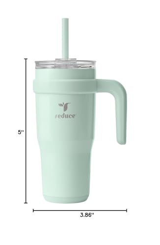 REDUCE 24 oz Stainless Steel Tumbler with Handle - Dual-Wall Vacuum Insulated Travel Mug, Sweat-Proof Lid & Reusable Straw - Keeps Drinks Cold for 24 Hrs, Fits Cupholders, Dishwasher Safe - Sea Glass - color: Sea Glass, size: 24 Ounces