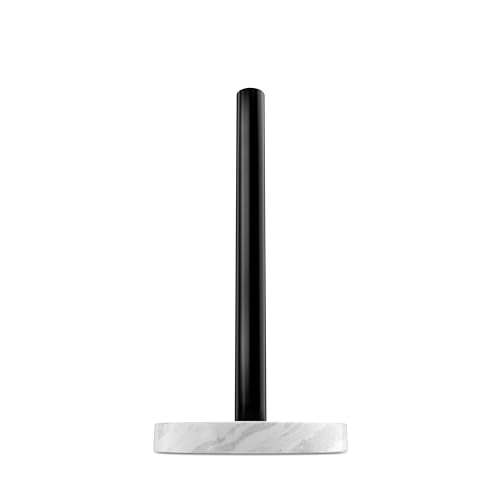 African Genuine Marble Paper Towel Holder Countertop, Metal Rod 6" Marble Base Paper Towel Holder Stand for Kitchen Organization and Storage, Fit for Standard Size Rolls - color: White Marble-black Rod, size: 6" Marble Base