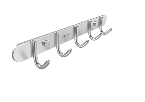 Coat Hook Rail Brushed Nickel 13-inch 5 Hooks Hanger Wall Mounted for Clothes/Key/Towel /304 Stainless Steel/Super Easy Installation/Rust and Water Proof/Perfect Home Storage - size: 5R hooks