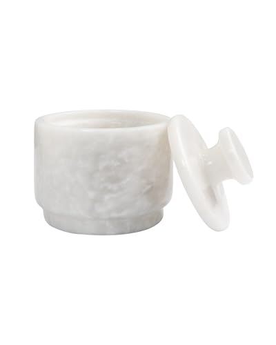 Natural Marble Salt Cellar With Lid - Stone Salt Container And Stone Salt Holder, Spice Jars for Counter, Candy Jar & Spice Jar, White - color: Marble Candy Jar - White