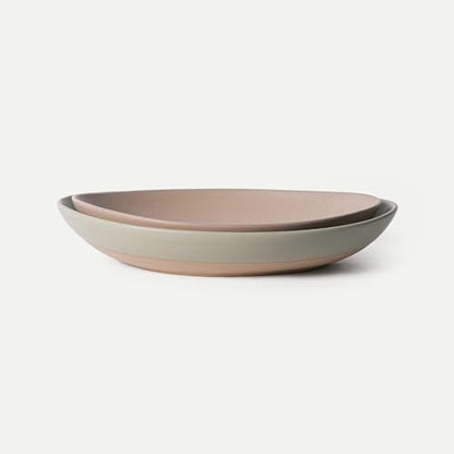 MORA Mega and Giant Serving Dishes Set of 2, 16 inch and 14 inch Ceramic Pottery Oval Platters - Microwave, Oven and Dishwasher Safe - Thyme & Mushroom - color: Thyme & Mushroom, size: Mega & Giant