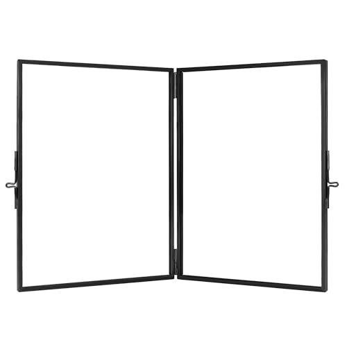 REDHUGO Glass Pressed Flower Frame Handmade, Rectangle, Black, 6×8 Inches | Hinged Double Press Flower Frame, Tabletop Brass Photo Frames, Rectangle Dried Flowers Display Folding Frames for Home - color: Black, size: 6L" x 8W"