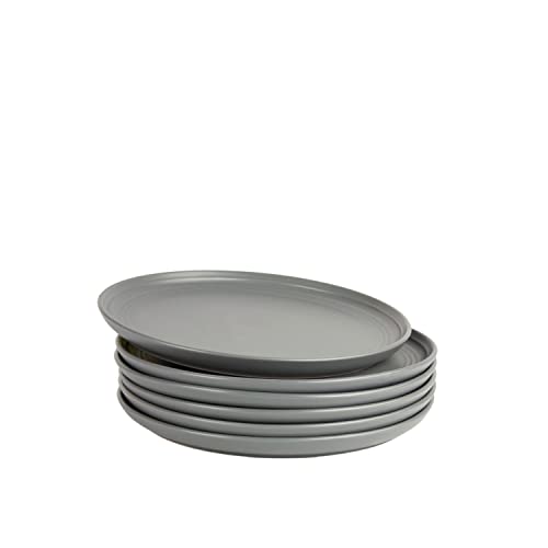 Double Line 8.25" Salad Plate, Set of 6, Matte Gray - color: Matte Gray, size: Salad Plate