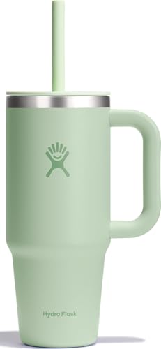 Hydro Flask 24 Oz Travel Tumbler with Handle, Lid and Straw - Insulated Stainless Steel in 24 Oz Aloe Green - color: ALOE, size: 24 Ounces