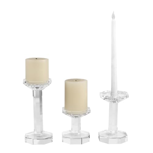 Crystal Candlestick Holders Set of 3, Clear Crystal Taper/Pillar Candles Holders– Table Centerpieces for Party and Wedding Decoration(4''/6''/8'' Tall)