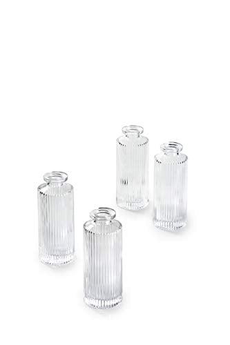 Serene Spaces Living Set of 4 Clear Pleated Bud Vase, Vases for Centerpieces for Home Decor, Events, Weddings, Parties, Measures 5.25" Tall and 2" Diameter - color: Clear Pleated Bud Vase