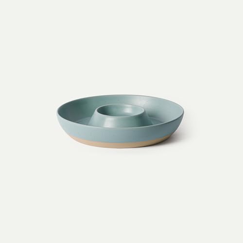 MORA Ceramic Chips and Dip Serving Tray: Large Divided Party Bowl Set for Chips & Salsa, Veggies & Dip, Fruit, Snacks, Entertaining, Hosting, etc. Minimalist Design for the Modern Hostess - Iris - color: Iris
