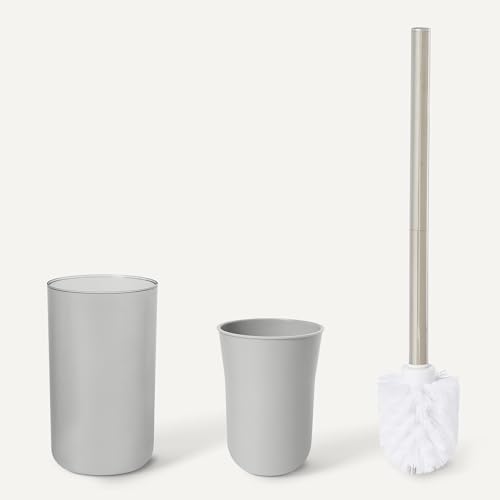 Amazon Basics Bathroom Set, 6-Piece with Toothbrush Holder, Soap Dispenser, Soap Dish, Toothbrush Cup, Trash Can, Toilet Brush and Holder, Grey - color: Grey