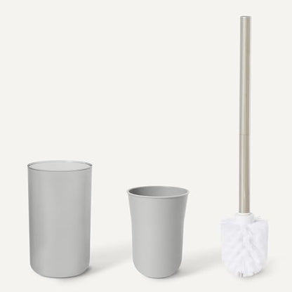 Amazon Basics Bathroom Set, 6-Piece with Toothbrush Holder, Soap Dispenser, Soap Dish, Toothbrush Cup, Trash Can, Toilet Brush and Holder, Grey - color: Grey