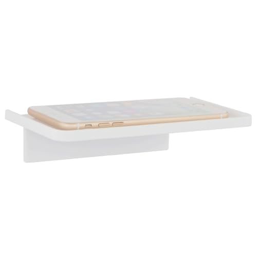 EHKIT Small Floating Shelf Heavy Acrylic Adhesive Stick on Sticky Strips/Nail Screws wall Mount Bathroom Organizer Wipes Phone Glasses Essential Oil Perfume (White) - color: White