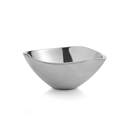 nambe Mini Tri-Corner Dip Bowl | Chilled Serving Dish for Dip, Hummus, Dressing, Salsa, Guacamole | Prep-Ahead- Oven and Freezer Safe | 4.5-Inch | Made of Metal Alloy (Silver) - size: 4.5"